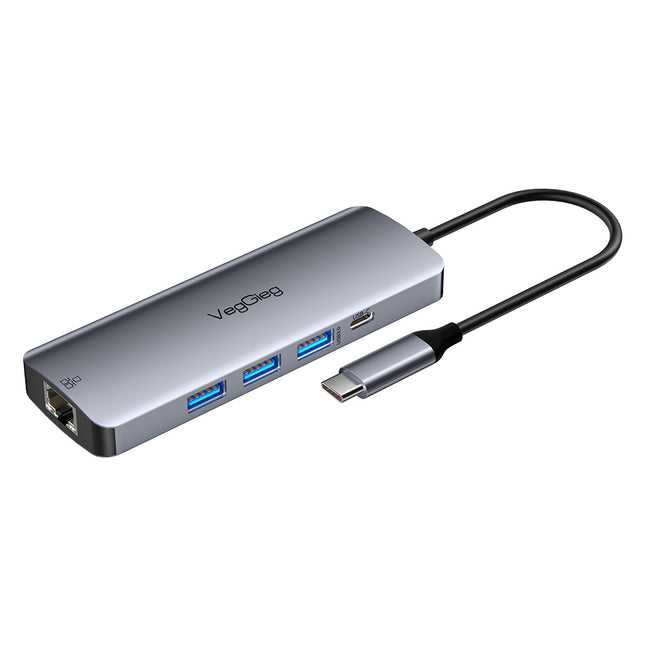 VegGieg 10 in 1 USB Type C Docking Station | 4K HDMI, RJ45 LAN, USB 3.0, SD/TF, PD 100W Hub for Laptops