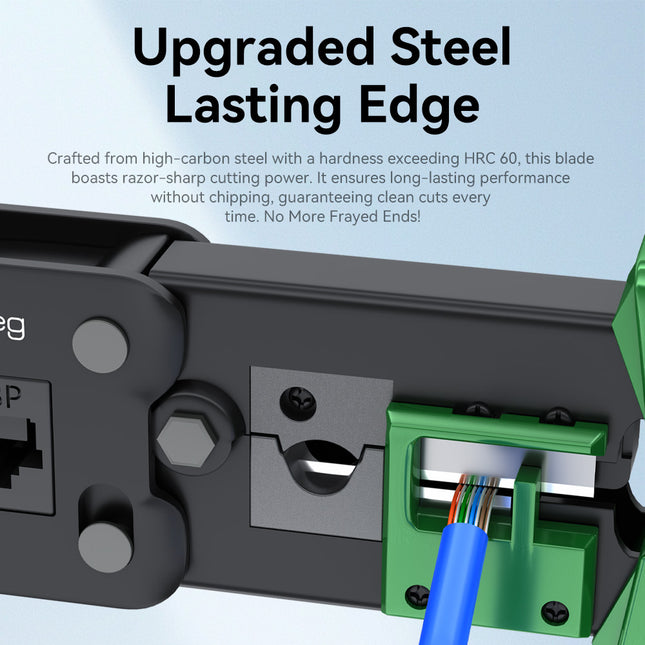 VegGieg Multifunction RJ45 Crimping Tool | Pass-Through Network Crimper | CAT5e to CAT8 | Cut / Strip / Crimp | High Carbon Steel