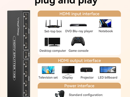 VegGieg 8 Port HDMI Splitter 1x8 | 4K@30Hz HDMI Splitter with HDR, 3D Support & Dolby Audio