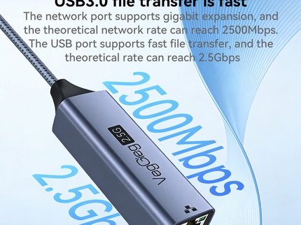 VegGieg USB & Type-C to 2.5 Gigabit Ethernet LAN Adapter | 2-in-1 USB-A & USB-C | 2.5Gbps High-Speed Network Adapter | Plug & Play | Nylon Braided Cable