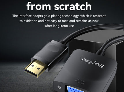 VegGieg V-Z615 DisplayPort (DP) to VGA Converter | 1080p Full HD | Plug & Play | Gold-Plated Connectors | PC to Monitor/Projector Adapter