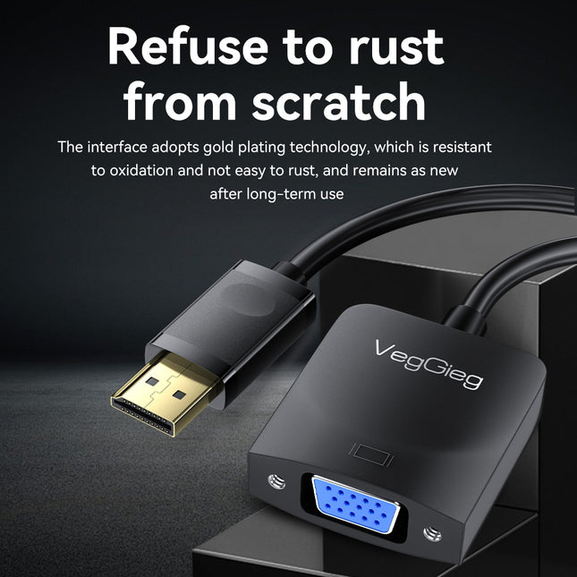 VegGieg V-Z615 DisplayPort (DP) to VGA Converter | 1080p Full HD | Plug & Play | Gold-Plated Connectors | PC to Monitor/Projector Adapter