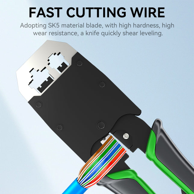 VegGieg V-E106 Professional Crimping Tool | RJ45 / RJ12 / RJ11 Modular Plug Crimper | Cable Stripper & Cutter | Durable Steel Build