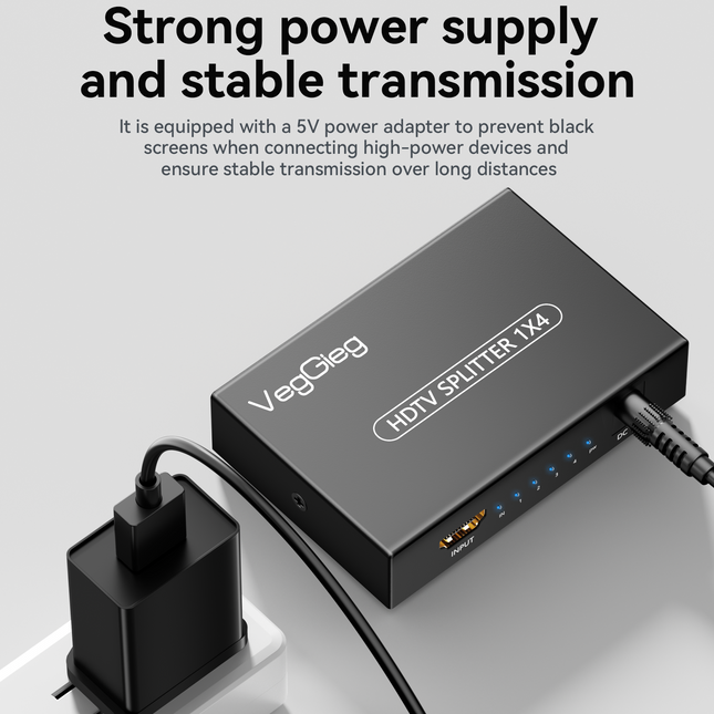 VegGieg 1x4 HDMI Splitter | 4K@30Hz Ultra HD Output | Multi-Screen HDMI Duplicator | Supports PS5, TV, Monitor, Projector, Fire Stick