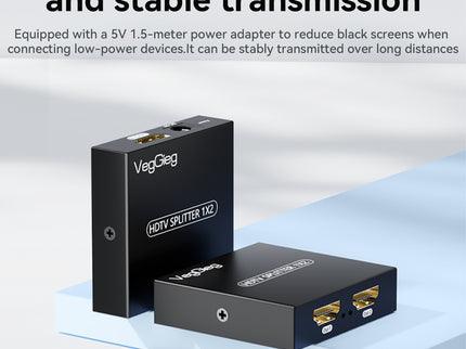 VegGieg 1x2 HDMI Splitter | 4K@30Hz Ultra HD | Dual Display Output | HDMI Duplicator for TV, Monitor, Projector, PS5, Xbox