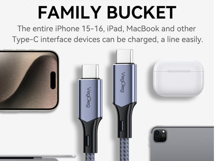 VegGieg USB-C to USB-C 100W PD Fast Charging Cable | 1.2m Braided | 5A E-Marker Chip | 480Mbps Data Transfer | CarPlay & Android Auto Compatible