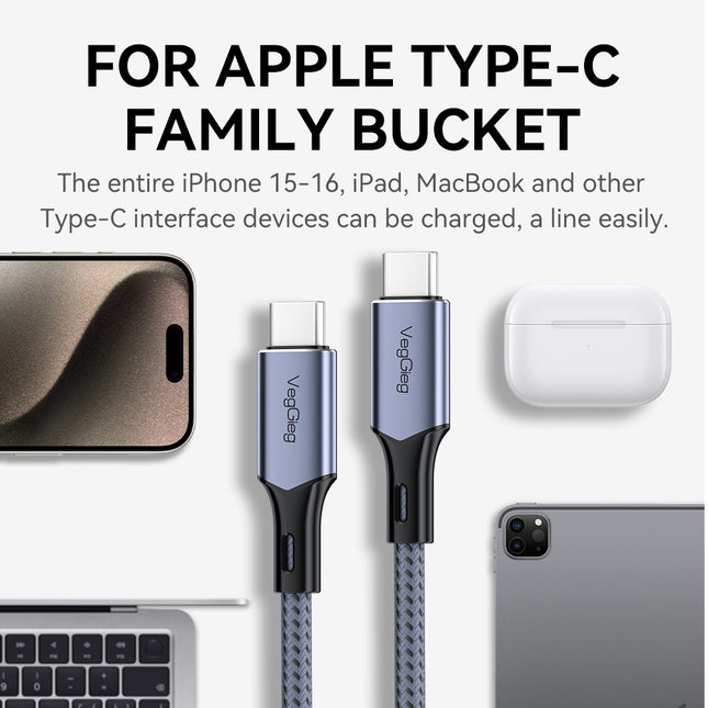 VegGieg USB-C to USB-C 100W PD Fast Charging Cable | 1.2m Braided | 5A E-Marker Chip | 480Mbps Data Transfer | CarPlay & Android Auto Compatible
