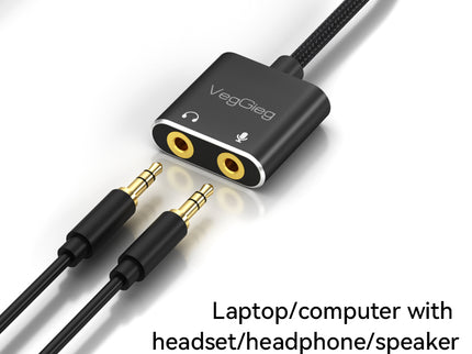 VegGieg USB Sound Card Adapter | External Audio Interface | 3.5mm Jack & Mic Ports | Plug & Play