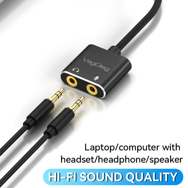VegGieg USB Sound Card Adapter | External Audio Interface | 3.5mm Jack & Mic Ports | Plug & Play