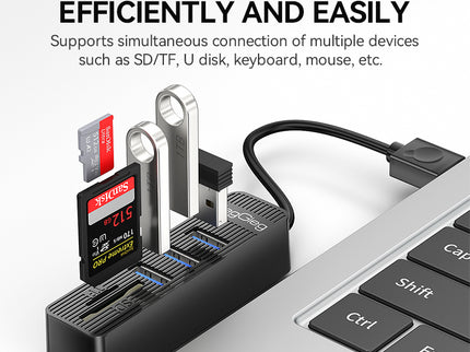 VegGieg 6-Port USB 2.0 Hub with SD/TF Card Reader | 1m Cable | High-Speed Data Transfer | Compact & Durable