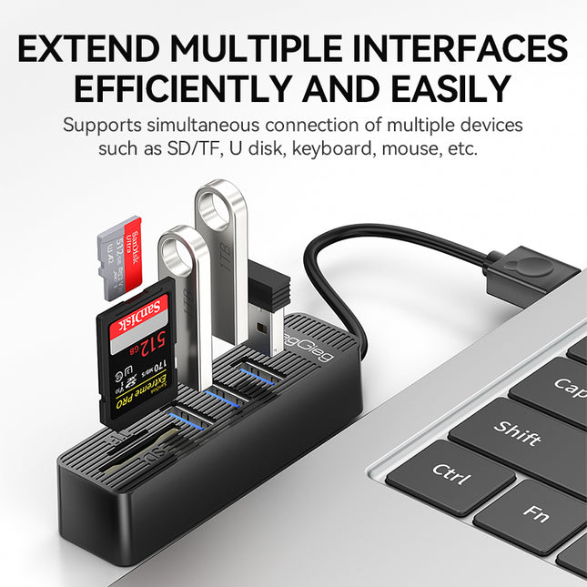 VegGieg 6-Port USB 2.0 Hub with SD/TF Card Reader | 1m Cable | High-Speed Data Transfer | Compact & Durable