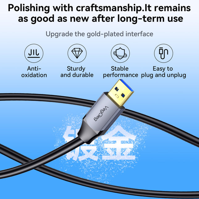VegGieg V-U330 USB 3.0 Active Extension Cable | 5Gbps High-Speed | 15m–30m Long-Distance Signal Booster | Triple Shielded, Plug & Play