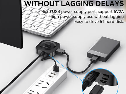 VegGieg 4-Port USB Hub | USB 2.0 & USB 3.0 Options | 1m Cable | External Power Support | High-Speed Data Transfer