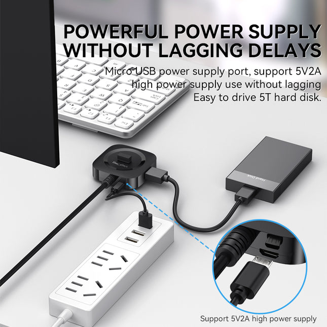 VegGieg 4-Port USB Hub | USB 2.0 & USB 3.0 Options | 1m Cable | External Power Support | High-Speed Data Transfer