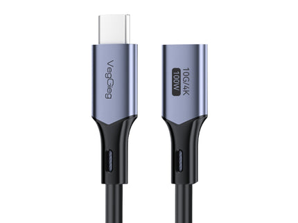 VegGieg USB Type-C Gen 2 Extension Cable | 100W PD Fast Charging | 10Gbps Data Transfer | 4K@60Hz Video | Smart E-Marker Chip | USB-C Male to Female | 1M / 2M