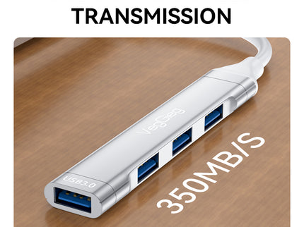 VegGieg USB 3.0 4-Port Hub | 1× USB 3.0 + 3× USB 2.0 | Silver Alloy Shell | 0.15m Cable | Compact & Durable