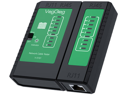 VegGieg V-E101 Network & Telephone Cable Tester | Supports RJ45/RJ11 | Automatic Cycle Speed Test | ABS Protective Shell