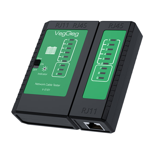 VegGieg V-E101 Network & Telephone Cable Tester | Supports RJ45/RJ11 | Automatic Cycle Speed Test | ABS Protective Shell