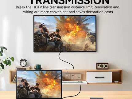 VegGieg V-HD011 HDMI KVM Extender over CAT6 | 120M | 4K@30Hz UHD | IR & Stereo Audio Support | USB Keyboard & Mouse Extension | Plug & Play