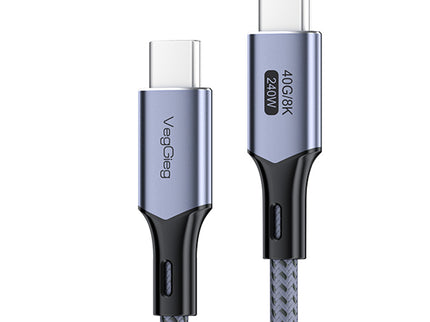 VegGieg V-U410 USB4 Type-C Cable | 250W PD Fast Charging | 8K@60Hz Display | 40Gbps Data Transfer | 2m Braided Durable Cable