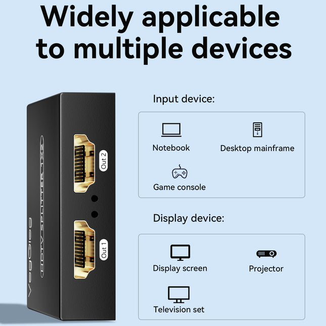 VegGieg 1x2 HDMI Splitter | 4K@30Hz Ultra HD | Dual Display Output | HDMI Duplicator for TV, Monitor, Projector, PS5, Xbox