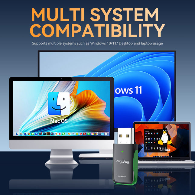 VegGieg AX1100 WiFi 6 + Bluetooth 5.4 USB Adapter | Dual Band Wireless Network Adapter with MU-MIMO & Secure Encryption