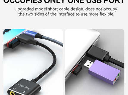 VegGieg USB Sound Card Adapter | External Audio Interface | 3.5mm Jack & Mic Ports | Plug & Play