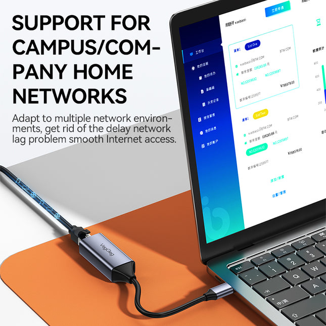 VegGieg USB-C to Ethernet Adapter | 100Mbps & 1000Mbps | Alloy Shell | Plug & Play | Type-C Network Solution