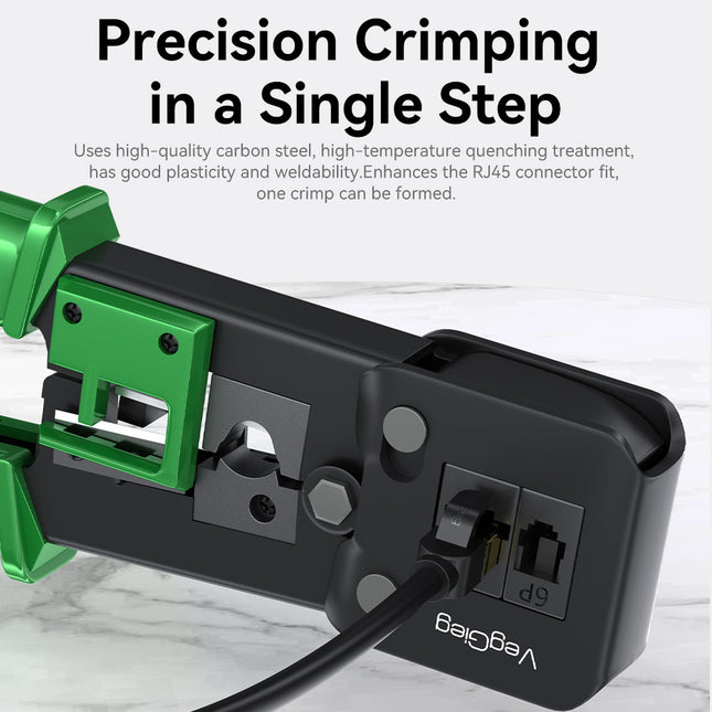 VegGieg Multifunction RJ45 Crimping Tool | Pass-Through Network Crimper | CAT5e to CAT8 | Cut / Strip / Crimp | High Carbon Steel