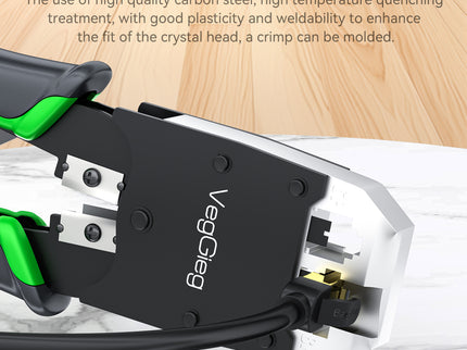 VegGieg V-E106 Professional Crimping Tool | RJ45 / RJ12 / RJ11 Modular Plug Crimper | Cable Stripper & Cutter | Durable Steel Build