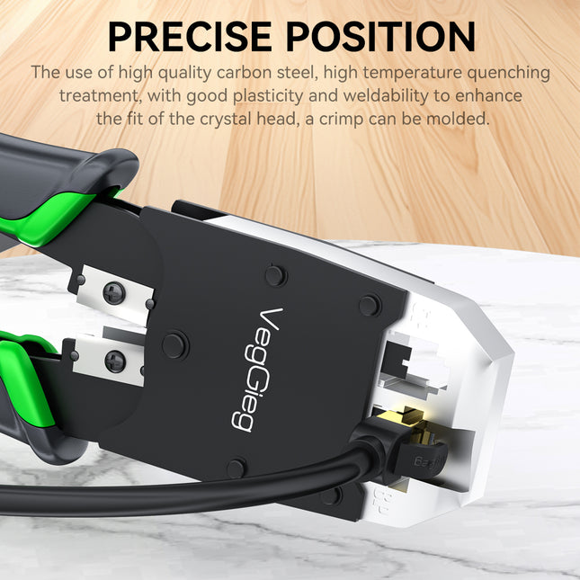 VegGieg V-E106 Professional Crimping Tool | RJ45 / RJ12 / RJ11 Modular Plug Crimper | Cable Stripper & Cutter | Durable Steel Build