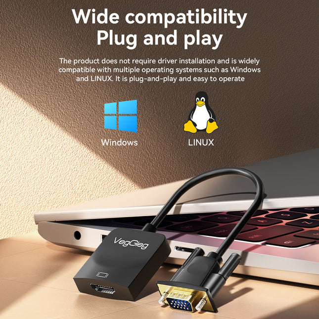 VegGieg V-Z618 VGA to HDMI Converter | 1080p Full HD | With Audio & USB Power | Plug & Play Video Adapter for PC, Laptop, Projector, TV