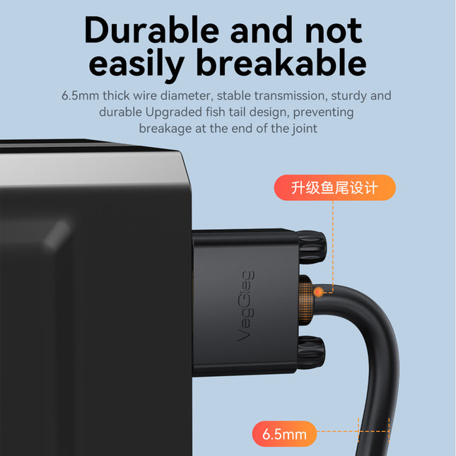 VegGieg V-V207 VGA Cable | 10m & 15m | Full HD 1080p | Multi-Layer Shielded | Double Magnetic Rings | 3+6 Core Design