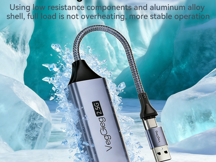 VegGieg USB & Type-C to 2.5 Gigabit Ethernet LAN Adapter | 2-in-1 USB-A & USB-C | 2.5Gbps High-Speed Network Adapter | Plug & Play | Nylon Braided Cable