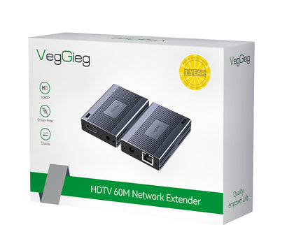 VegGieg 60M HDMI Extender Over CAT6 | HDMI Signal Extension up to 60m | Full HD 1080p | Plug & Play