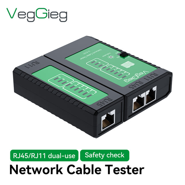 VegGieg V-E101 Network & Telephone Cable Tester | Supports RJ45/RJ11 | Automatic Cycle Speed Test | ABS Protective Shell