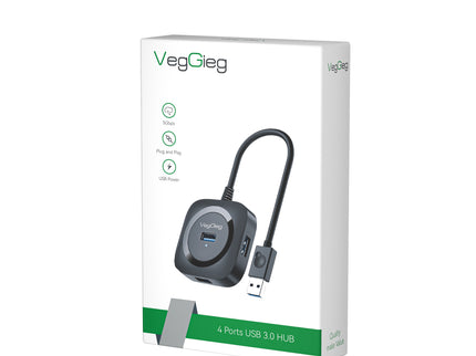 VegGieg 4-Port USB Hub | USB 2.0 & USB 3.0 Options | 1m Cable | External Power Support | High-Speed Data Transfer