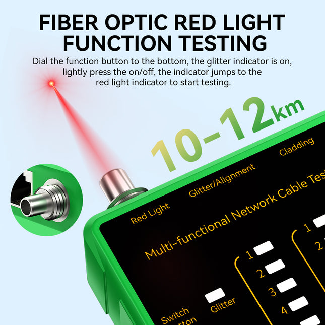 VegGieg LAN & Fiber Tester | 10–12km VFL | PoE, Cladding, Shield Detection | Type-C Charging | Burn-Proof Network Cable Tester