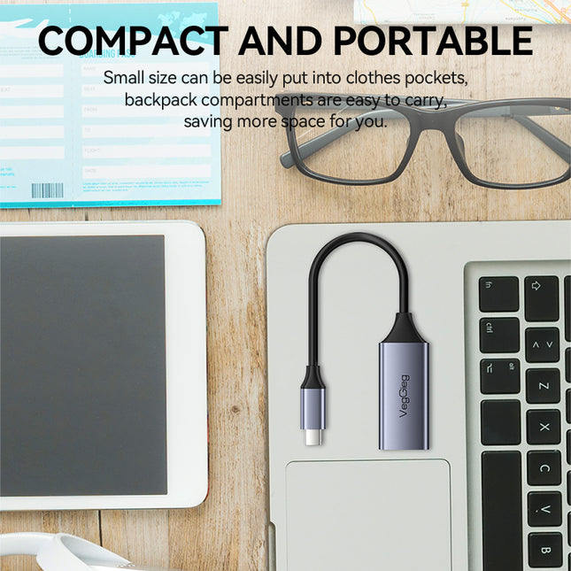 VegGieg USB-C to Ethernet Adapter | 100Mbps & 1000Mbps | Alloy Shell | Plug & Play | Type-C Network Solution