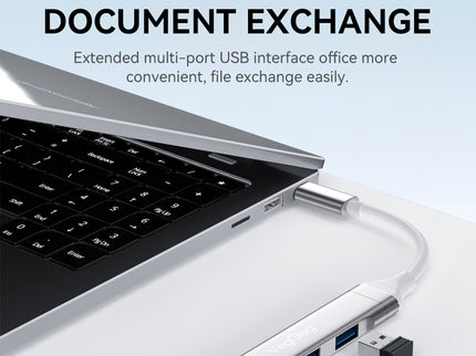 VegGieg USB-C to 4-Port USB Hub | 1× USB 3.0 + 3× USB 2.0 | Silver Alloy Shell | 0.15m Braided Cable | Compact & Durable