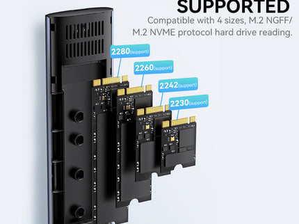 VegGieg M.2 NVMe SSD Enclosure | USB 3.2 Gen 2 | 10Gbps Tool-Free Aluminum Case for M-Key & B+M Key NVMe SSDs (2230/2242/2260/2280)