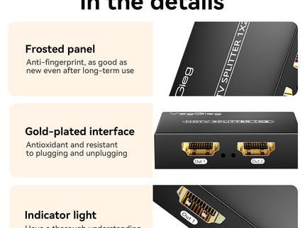 VegGieg 1x2 HDMI Splitter | 4K@30Hz Ultra HD | Dual Display Output | HDMI Duplicator for TV, Monitor, Projector, PS5, Xbox
