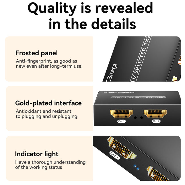 VegGieg 1x2 HDMI Splitter | 4K@30Hz Ultra HD | Dual Display Output | HDMI Duplicator for TV, Monitor, Projector, PS5, Xbox