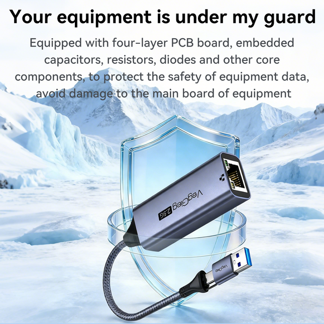 VegGieg USB & Type-C to 2.5 Gigabit Ethernet LAN Adapter | 2-in-1 USB-A & USB-C | 2.5Gbps High-Speed Network Adapter | Plug & Play | Nylon Braided Cable