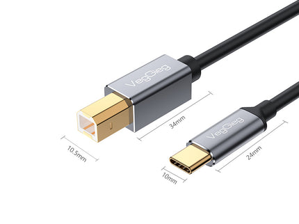 VegGieg USB Type-C to USB-B Printer Cable | 2M High-Speed USB 2.0 | Connect Type-C Laptops to Printers, Scanners & Fax