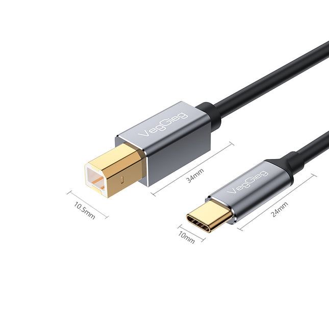VegGieg USB Type-C to USB-B Printer Cable | 2M High-Speed USB 2.0 | Connect Type-C Laptops to Printers, Scanners & Fax