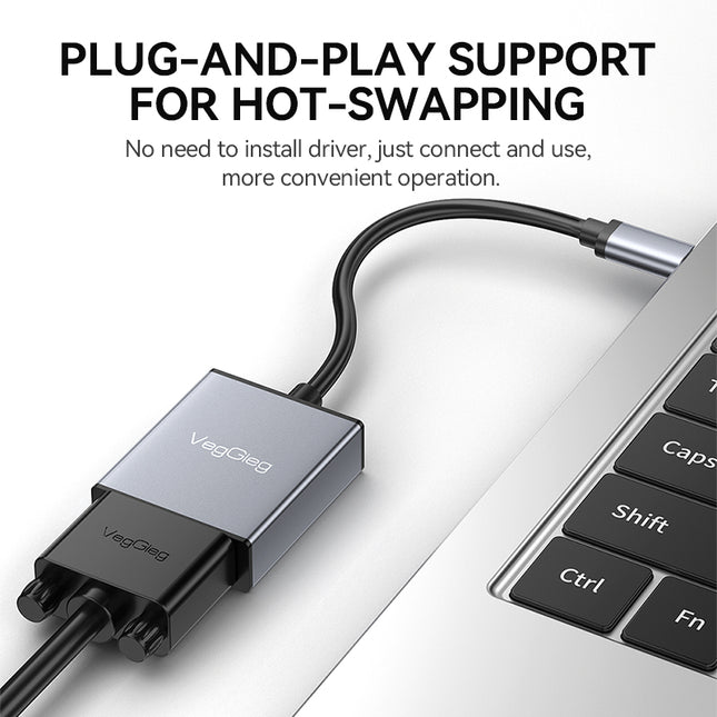 VegGieg Type-C to VGA Adapter | 1080P @ 60Hz | USB-C to VGA Converter for Laptop, MacBook, iPad, Android Phone | Plug & Play | Aluminum Alloy
