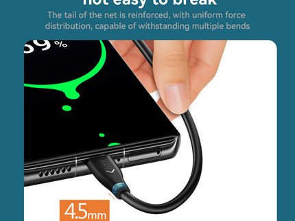 VegGieg V-U323 USB-A to Type-C Data Cable | 10Gbps SuperSpeed | 3A Charging | Braided | Ideal for CarPlay & Android Auto