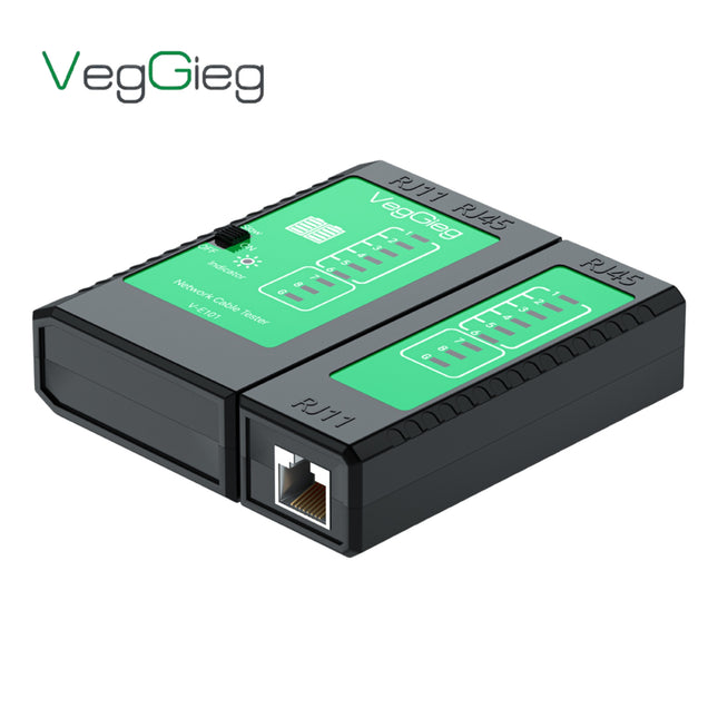 VegGieg V-E101 Network & Telephone Cable Tester | Supports RJ45/RJ11 | Automatic Cycle Speed Test | ABS Protective Shell