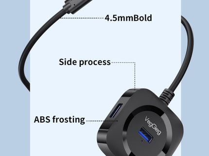 VegGieg Type-C to 4-Port USB Hub | USB 2.0 & USB 3.0 Options | 1m Cable | External Power Support | High-Speed Expansion VC341